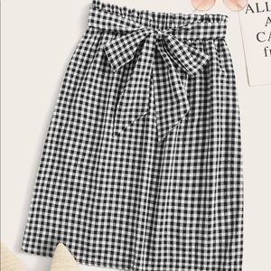 SHEIN Paperbag Waist Belted Gingham Skirt